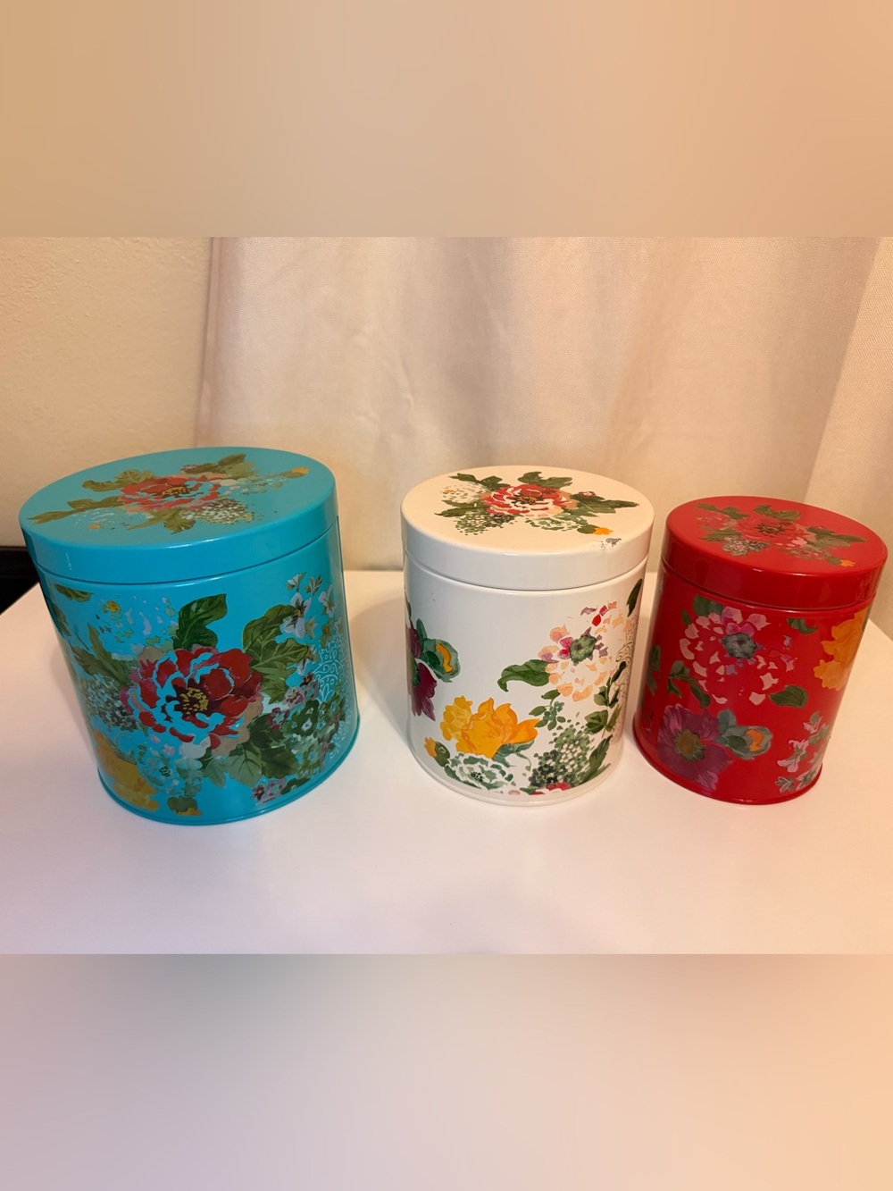 Set of 3 Pioneer Woman Metal Canisters with Lids Floral Meadow Original Labels